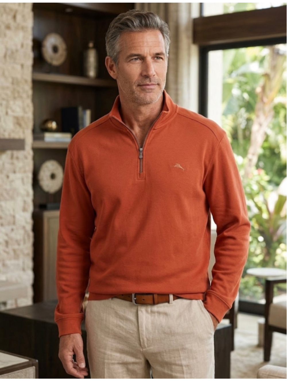 Men's Tommy Bahama Zip Up Sweater Orange Size XL